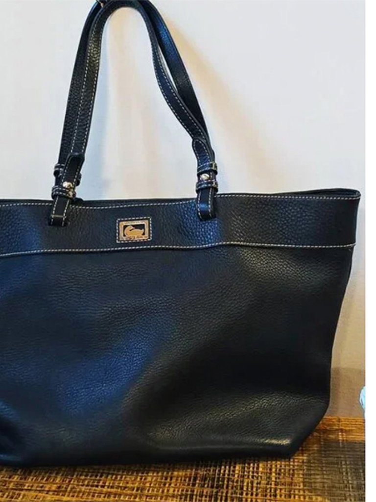 Extra Large Dooney & Bourke Dillen Ii Black Pebbled Leather Shopper Tote Bag